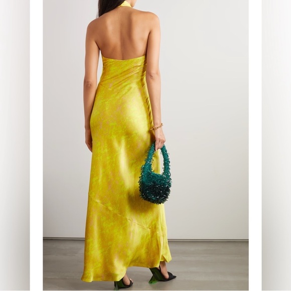 NWT L'AGENCE Estee Twist Neck Dress in Lemon Tonic Python Snake 100% Silk Gown - Picture 3 of 15